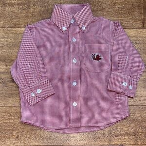 Vive La Fete Boys USC Gamecocks Button Down Burgundy Check South Carolina 12mo
